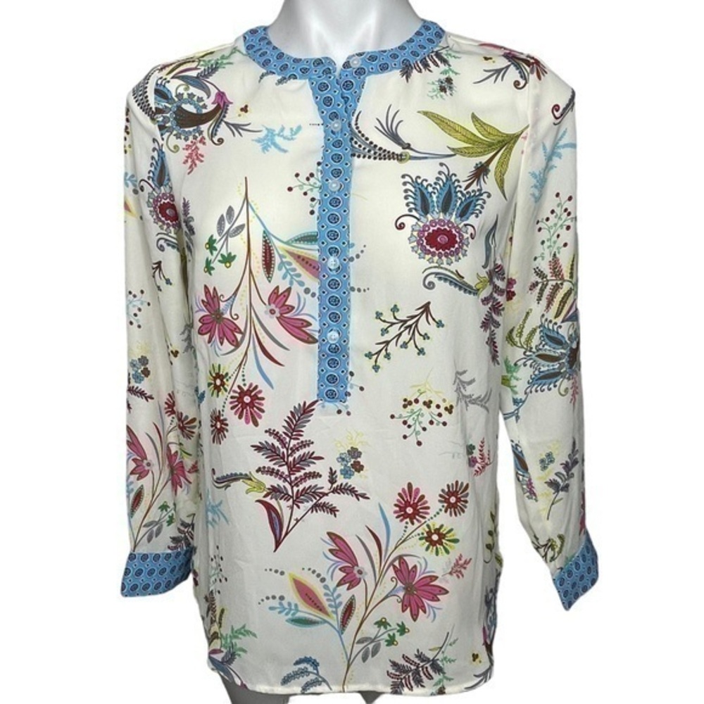Talbots Tunic Blouse | Women SP small petite | Floral Semi Sheer Cream
